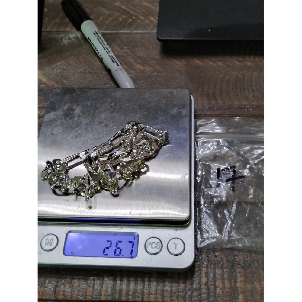 925 Sterling Silver Figaro Chain Necklace 20 Inch 26.7g Diamond Cut Unisex